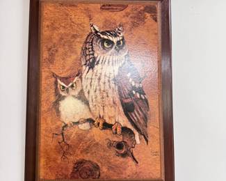 Print on wood 'Screech' owls by Richard 22" x 15"