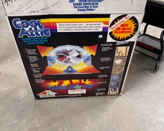 Cool Attic power ventilator, notes on box say has an old blade (although appears in good shape) and the fan is unused, flashing measures 26"