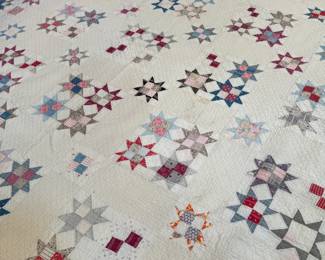Vintage patchwork star quilt, some stains, wear and discoloration 70" x 80"