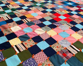 Hand-made polyester patchwork quilt, minor wear and a few very small spots 74" x  84"