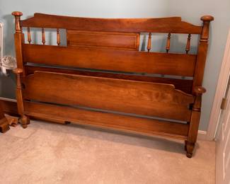 Full size vintage bed frame, headboard is 36"H, some mild scratches and wear, headboard, footboard, siderails & slats