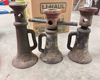 Group of 3 cast iron screw jacks 1.5" x 10" and 2"x8"