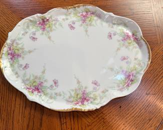 Elite Limoges oval platter with pink flowers & gold accents 12"L