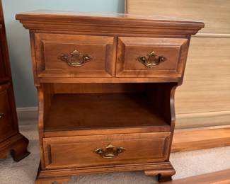 Empire side table with drawers, some wear, especially to top, 25"H x 22"W x 15"D
