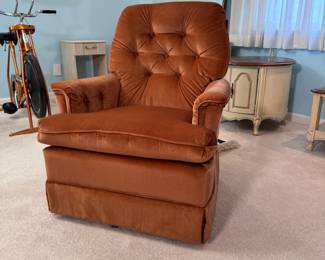 Vintage La-Z-Boy apricot tufted back swivel & rocking armchair 35"H x 27"W