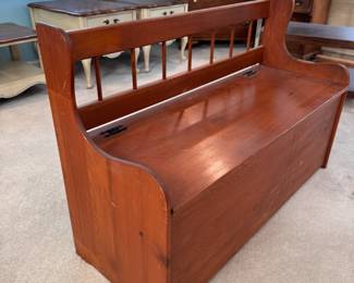 Wooden bench storage seat, some wear to surface 28"H x 42"L x 17"D