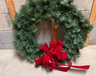 Christmas wreath with wire ring backing and bow 30"W