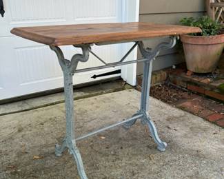 Antique French bistro table with (newer) wooden top