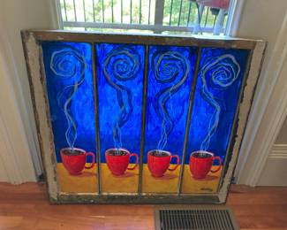 Coffee stained/painted glass handcrafted