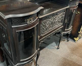 Bowed Glass  Carved Wood Cabinet