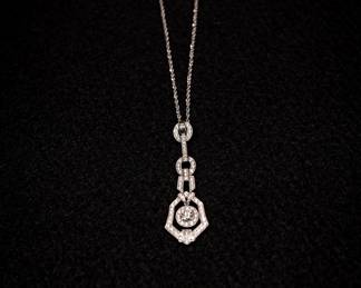 Antiquelike Style 14K White Gold Necklace with Drop Dangle Pendent and 0.35 Carat Diamond