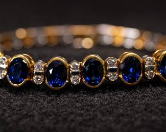 18k Gold Bracelet, Safire with Diamond Accents