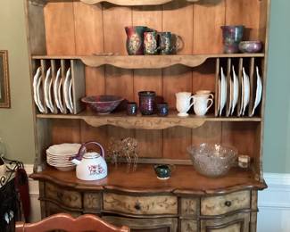 Hutch and dishes and pottery