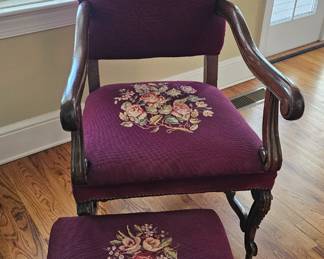 Needlepoint Armchair with Foot Stool immaculate