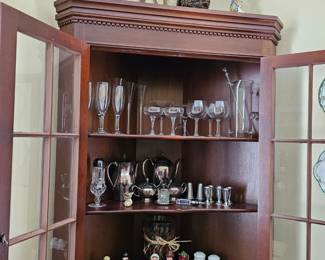 Great Corner Cabinet with Glassware and collection of Salt and Pepper Shakers