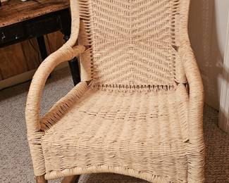 Antique Mesquite Wood Rocker from Pueblo City Mexico, Hand woven Seat etc. This is UNIQUE, terrific Piece