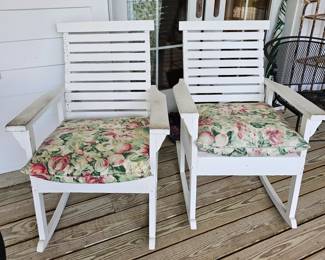 Pair Wood Porch Rockers with Seats