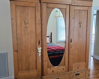Large European Antique Armoire, comes apart for moving with all parts numbered.