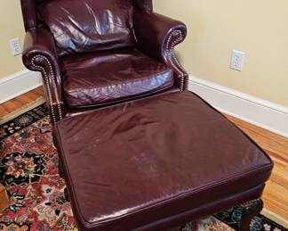 Classic Leather Company Wingback domed Chair and Ottoman.