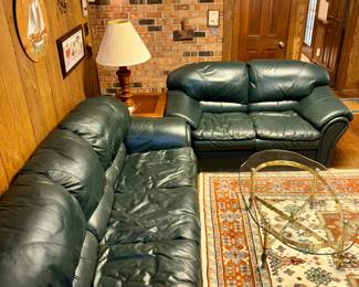 Dark Green leather sofa and loveseat 