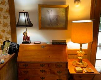 Secretary desk, lamps, end table