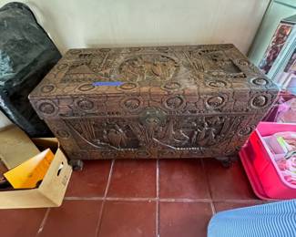 antique chinese wooden carved chest. $2,000