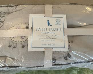 Pottery Barn Kids ‘Cotton Tail Friends’ quilt, bed skirt & 2 fitted sheets and ‘Sweet Lambie’ bumper, New With Tags