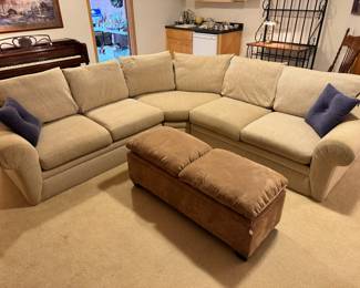 Large sofa sectional and upholstered ottoman with lift-top storage 