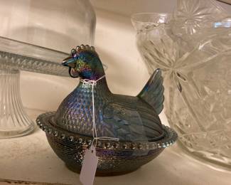Antique Carnival Glass , Hen on Nest