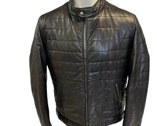 XL 42 Brown Italian Leather Coat Massimo Dutti Zip Pocket Bomber
