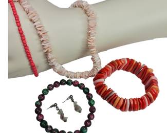 Costume Jewelry Natural Shells Marble Coral Beaded Necklace Bracelets Beach Wear