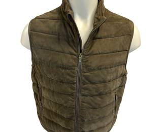 LG 40 Taupe Italian Suede Quilted Vest Massimo Dutti Leather Zip Pocket