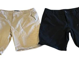 2 Pairs 34W Tailored Athlete Flat Front Chino Shorts Tan/Khaki Black