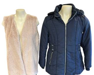 Large Liz Claiborne Navy Parka & Sherpa Style Fashion Vest