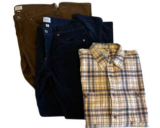 32/32 J. Crew Corduroy Jeans Pants 484 Slims 2 Pairs Navy Brown + Navy Brown Plaid Flannel Shirt