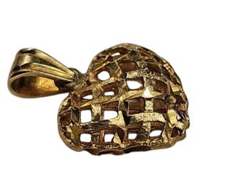 Fine Jewelry 14KT Gold Marked Heart Shaped Pendant Open Work 2.0 Grams