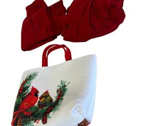 King Size Sheet Set with Felt Christmas Cardinals Tote