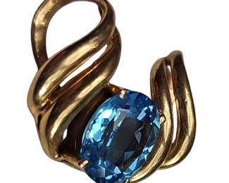 Vintage Fine Jewelry Clyde Duneier CID 10K Marked Oversize Blue Topaz Sliding Pendant 5.6 Grams Total