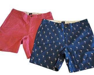 32x7" J. Crew Flat Front Shorts 1980s Flamingoes Pink Navy 2 Pairs