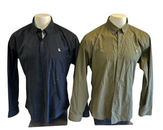 2 XL Tailored Athlete Dress Shirts Long Sleeved Black Olive Green