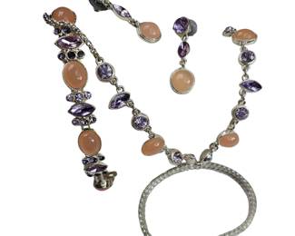 Costume Jewelry Monet Pink Purple Bracelet Earrings Necklace Set & Woven Bracelet