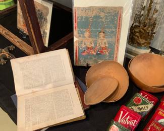 Murray County historical book, primative gourd bowls, folk art tobacco tins
