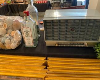 RCA Victor radio, sea shells, bottles