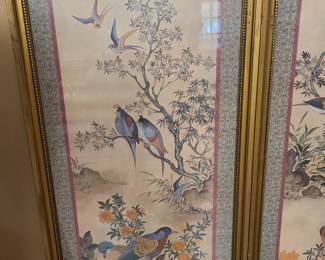 2  bird pictures 
Printed on silk w frames