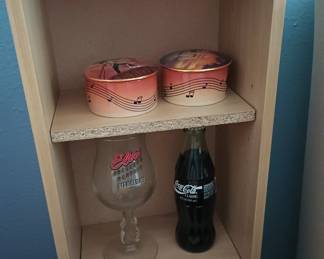 Elvis music boxes, Elvis soda bottles 