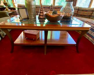 Henredon coffee table with beveled glass insert top