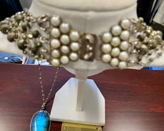 Pearl clasp area of necklace