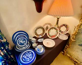 Blue Canton and Lenox holiday plates