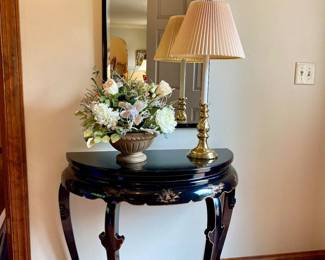 Demilune console table with matching mirror''