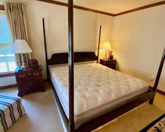 King size poster bed, new frame, mattress and box springs